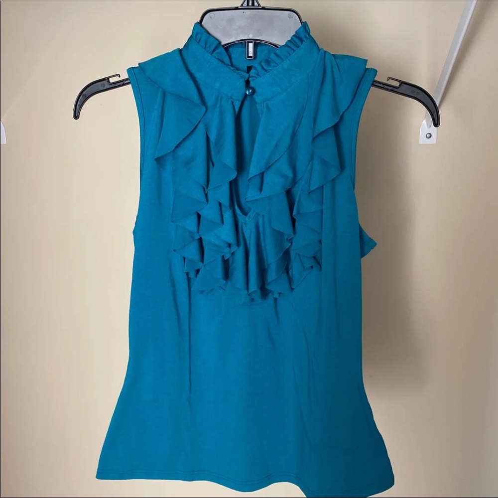 Tempted teal ruffle collar top